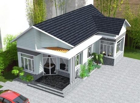 Ngôi nhà này thiết kế theo phong cách hiện đại, sử dụng tôn màu xám giả ngói