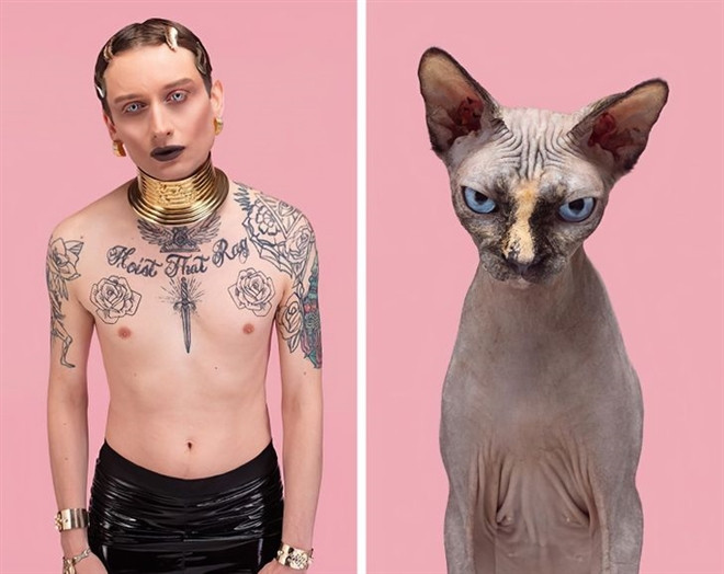 Ngam loat anh chan dung giong nhau ky la giua chu va thu cung