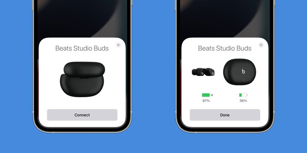 Điểm trừ của Beats Studio Buds so với AirPods là không có chip H1 hoặc W1 mà sử dụng chip kết nối riêng. Người dùng vẫn có thể kết nối nhanh tai nghe thông qua pop-up trên iOS, nhưng sẽ không thể chuyển thiết bị tự động hoặc đồng bộ qua iCloud. Dù vậy, khả năng gọi Hey Siri rảnh tay vẫn có mặt trên mẫu tai nghe này. Ảnh: 9to5mac.