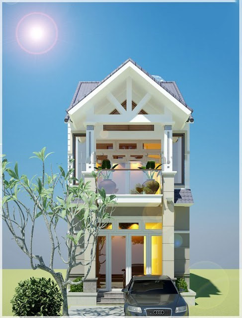 Mẫu nhà 2 tầng mái thái nhỏ xinh với kinh phí xây dựng chỉ khoảng 500 triệu này thực sự là lựa chọn rất hợp lý cho các gia đình trẻ. Mặt tiền bằng cửa kính giúp căn nhà đón nắng, đón ánh sáng dễ dàng, tạo không gian thoáng đãng