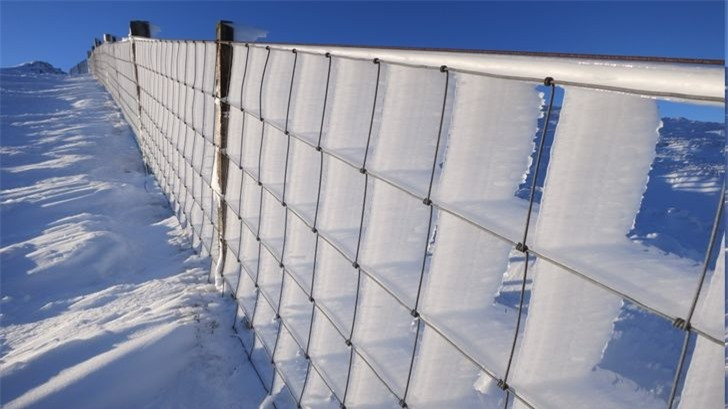 Hàng rào được tạo bởi băng trên sa mạc tuyết.