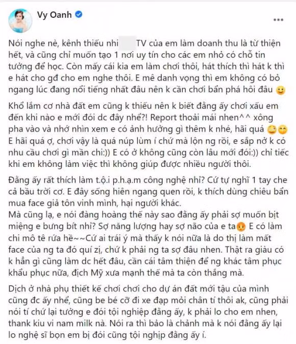 Vy Oanh dap tra day tham thuy khi co nguoi choi xau minh