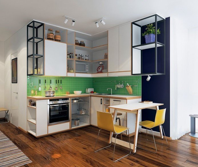 Giấy dán tường với màu sắc nổi bật giúp căn bếp ấn tượng hơn