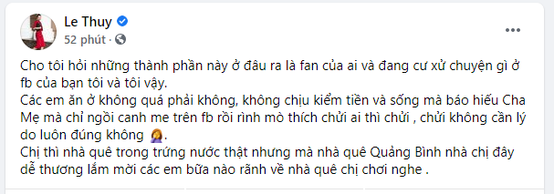 Le Thuy phan ung gay gat khi bi mia mai 