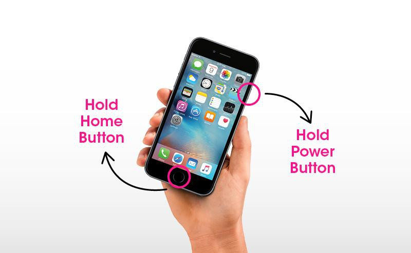 Đối với iPhone 6s, 6s Plus trở xuống và iPhone SE 2016, nhấn giữ đồng thời nút nguồn và nút Home rồi thả ra khi logo Apple hiện trên màn hình. Sau khi khởi động xong, thiết bị sẽ chạy bình thường. Ảnh: iSmash.