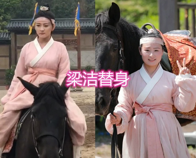  Diễn viên đóng thế Lương Khiết trong cảnh cưỡi ngựa ở phim Song thế sủng phi có ngoại hình khá giống cô.