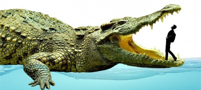 1. Cá sấu Sarcosuchus: Là tổ tiên của loài cá sấu hiện đại - Sarcosuchus - dài khoảng 12 mét. Chúng săn những con khủng long nhỏ, và miếng mồi mỗi lần cắn của chúng khoảng 15-20 tấn, có khả năng cắn con mồi làm đôi. Điểm đặc biệt của loài siêu cá sấu so với loài cá sấu hiện đại là có hàm dài 1,8m với nhiều răng sắc nhọn, có thể tấn công cả khủng long bạo chúa. 