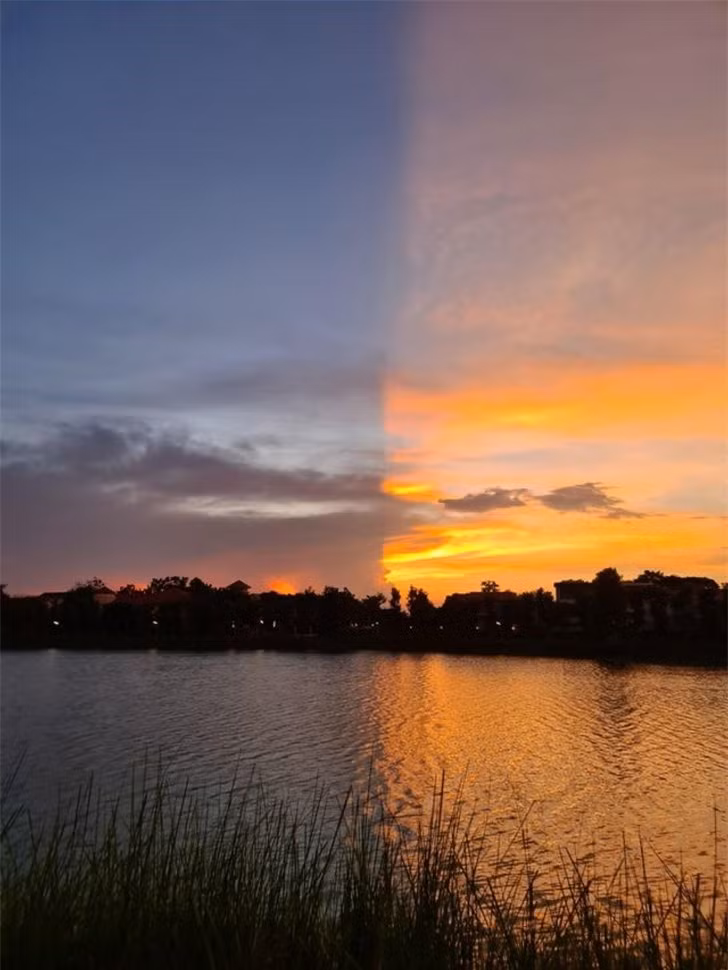 Một đám mây đổ bóng chia cắt bầu trời thành hai màu hoàn hảo.