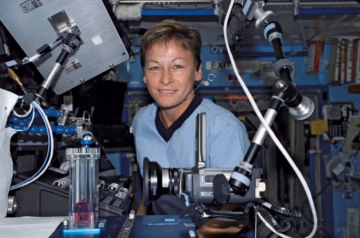  3. Hóa sinh: Hóa sinh là lĩnh vực nghiên cứu những thay đổi hóa học liên quan đến cơ thể sống. Tại các phòng thí nghiệm vũ trụ, các nhà nghiên cứu áp dụng kiến thức của Hóa học và Sinh học để tìm hiểu cách tế bào phát triển, đồng thời khám phá sự thay đổi của cơ thể con người khi sống trong các môi trường và áp suất khác nhau. Nói cách khác, Hóa sinh là lĩnh vực giá trị cho các thanh, thiếu niên có mong ước trở thành phi hành gia. Peggy Whitson, nữ phi hành gia nổi tiếng của NASA, là người sở hữu tấm bằng tiến sĩ Hóa sinh. Trong quá trình làm việc tại Trung tâm Vũ trụ Johnson, Whitson nghiên cứu về sự hình thành sỏi thận khi con người sống trong vũ trụ. Từ đó, bà nhận ra các phi hành gia sống trong không gian có khả năng bị sỏi thận cao hơn người bình thường. Liệu pháp điều trị sỏi bằng kali citrat do bà sáng tạo vẫn được sử dụng đến ngày nay. Ảnh: Britannica.