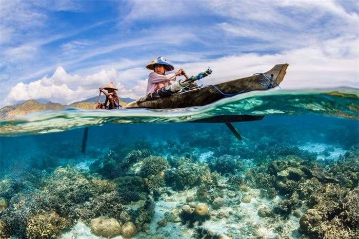 Bức ảnh chụp ngư dân địa phương ở Indonesia này đã giành vị trí đầu tiên trong hạng mục Đại dương, Cuộc sống và Sinh kế. Tác phẩm được chụp bởi nhiếp ảnh gia người Mỹ, Renee Capozzola. Cô cho biết những ngư dân này đang câu cá bằng tay gần quần đảo Solor, Indonesia. 