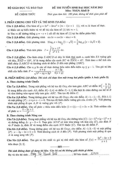 Goi y dap an mon Toan khoi D nam 2013