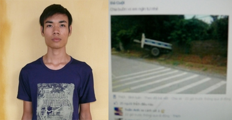 Nguyễn Ngọc Điệp và hình ảnh xe CSGT bị tai nạn đăng tải trên mạng xã hội Facebook ngày 20/7/2013.