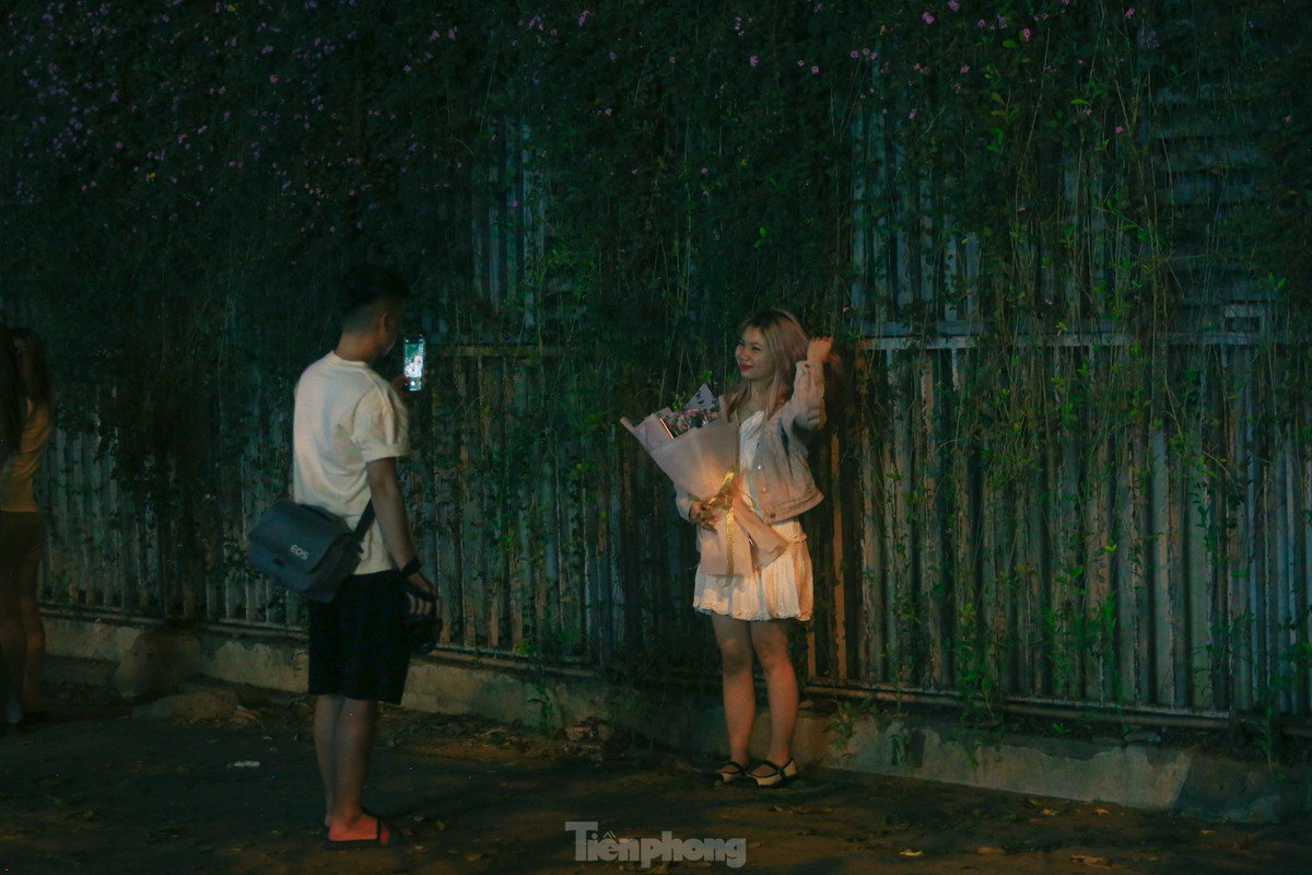 Nhiều người phải chờ đến tận khuya mới có góc để chụp ảnh trên con đường hoa này.
