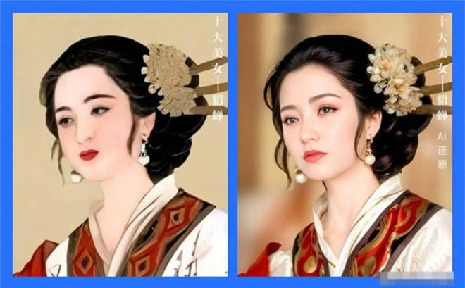 Với sắc đẹp được ví như Bế nguyệt (khiến trăng phải thẹn mà nấp sau mây), Điêu Thuyền được xem là một trong Tứ đại mỹ nhân Trung Hoa trong văn hóa Trung Quốc thời kỳ đương đại. Quả không phụ lòng mong đợi, AI đã phục chế khuôn mặt của Điêu Thuyền với một dung mạo vô cùng xinh đẹp.