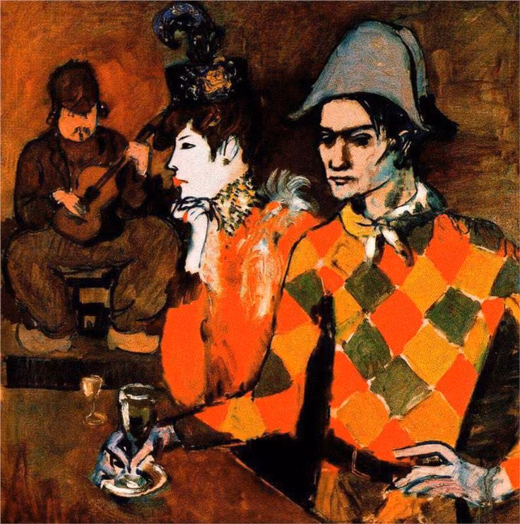  12. Harlequin with Glass (1905). Một tác phẩm khác thuộc giai đoạn Hồng, với hình ảnh nhân vật Harlequin (vai hề trong các vở tuồng câm), một biểu tượng cho sự đối lập và mâu thuẫn trong nghệ thuật của Picasso. Ảnh: Pinterest.
