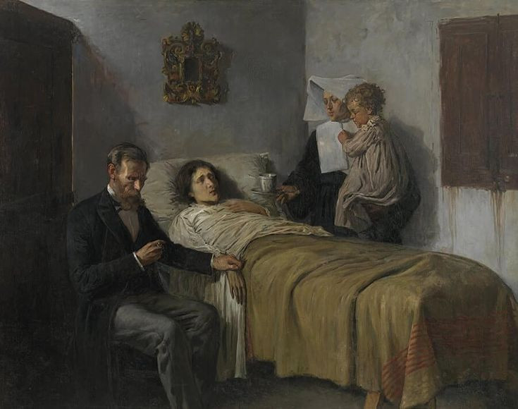  10. Science and Charity (1897). Đây là một trong những tác phẩm hiện thực sớm nhất của Picasso, miêu tả một cảnh bác sĩ chăm sóc một người bệnh với sự xuất hiện của một nữ tu. Bức tranh phản ánh sự tương phản giữa khoa học và tôn giáo trong việc chăm sóc sức khỏe con người. Ảnh: Pinterest.