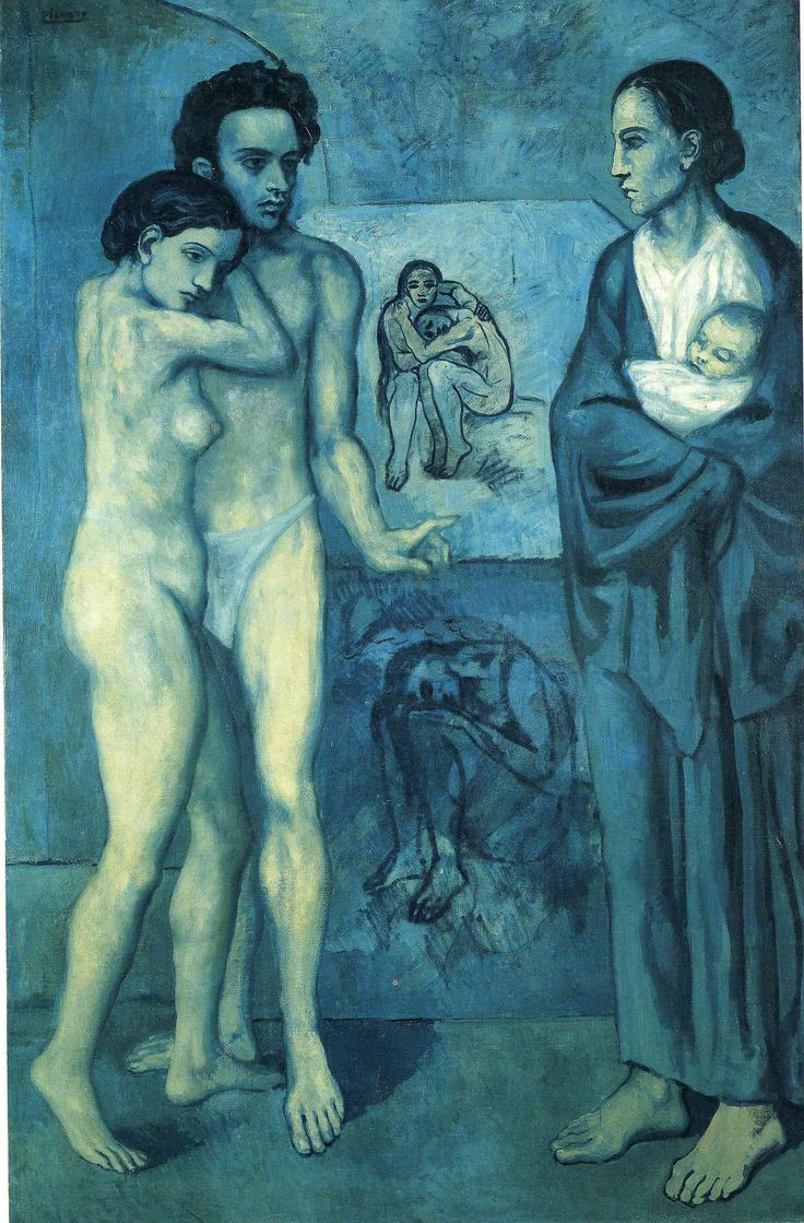  5. La Vie (1903). Tác phẩm này thuộc giai đoạn Xanh lam của Picasso, với màu sắc u tối và chủ đề về sự đau khổ, mất mát, và nghèo đói, thể hiện sự bi quan và cảm giác mất phương hướng của nghệ sĩ. Ảnh: Pinterest.