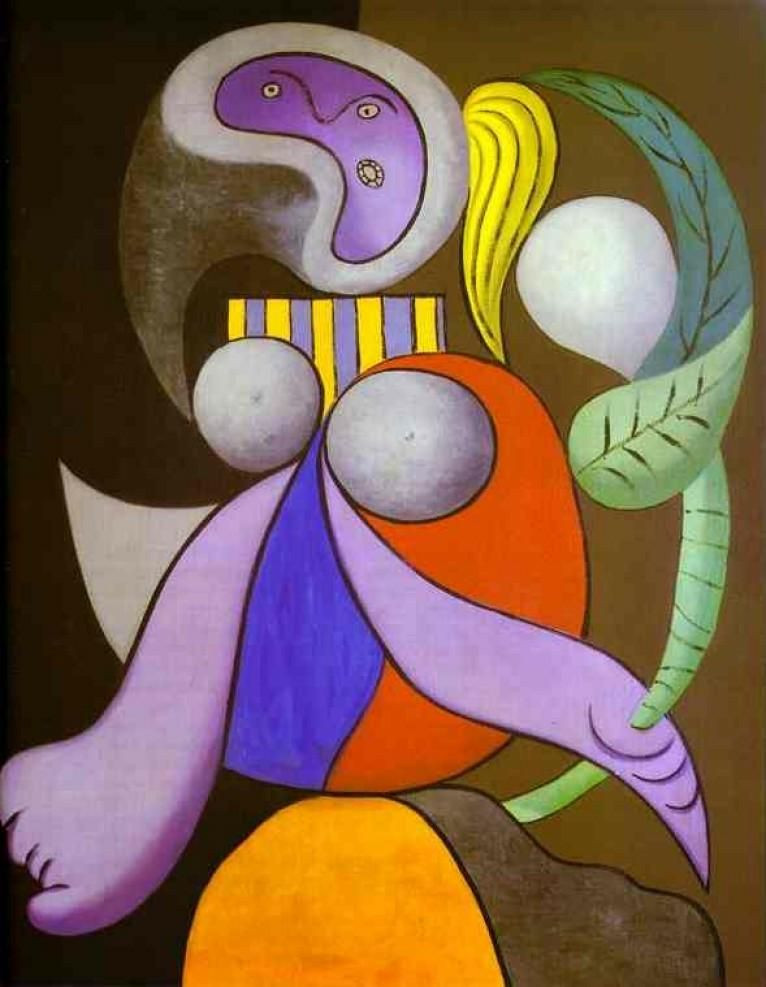  15. Woman with a Flower (1932). Bức tranh này là một ví dụ khác về phong cách Lập thể của Picasso, với hình ảnh phụ nữ được chia thành các khối hình và màu sắc. Bức tranh này thể hiện sự sáng tạo không ngừng của Picasso trong việc phá vỡ các quy tắc truyền thống của nghệ thuật. Ảnh: Pinterest.