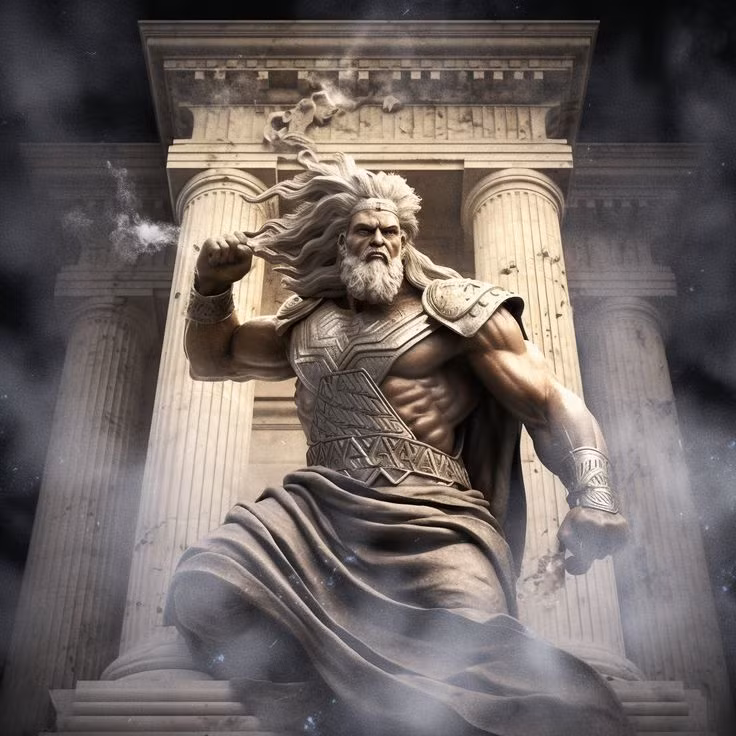  1. Zeus - Thần của trời và sấm sét. Zeus là vị thần đứng đầu của các vị thần trong thần thoại Hy Lạp. Ông là vua của các vị thần và cai quản bầu trời, sấm sét, bão tố. Zeus được biết đến với sức mạnh vô địch và khả năng trừng phạt những kẻ sai trái, cũng như bảo vệ trật tự thế giới. Ảnh: Pinterest.