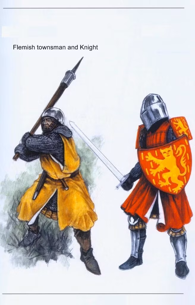  Godendag. Đây là một vũ khí dài của người Flanders, có một đầu chùy và một mũi nhọn, có khả năng đâm và đập rất hiệu quả. Godendag được xem là biểu tượng của các binh lính Flanders trong cuộc chiến chống lại Pháp. Ảnh: Pinterest.