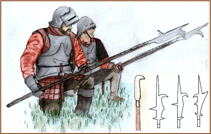  Billhook (Câu liêm). Một loại vũ khí cán dài có lưỡi dao hình lưỡi hái ở đầu. Billhook có thể dùng để chém hoặc kéo đối thủ từ trên ngựa xuống, rất hữu dụng trong các trận chiến quy mô lớn. Ảnh: Pinterest.