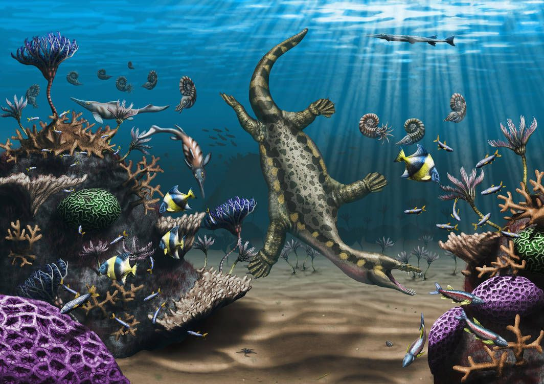 Tác động: Khoảng 80% các loài biến mất, đặc biệt là các loài sinh vật biển và động vật trên cạn, bao gồm nhiều loài động vật bò sát lớn. Ảnh: Pinterest.