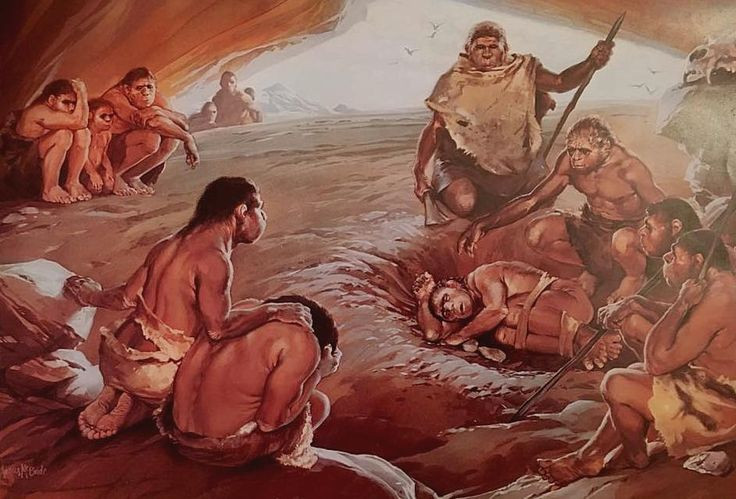  4. Tổ chức xã hội. Người tiền sử thường sống trong các nhóm nhỏ hoặc bầy đàn, thường là gia đình mở rộng. Họ hợp tác trong việc săn bắn, hái lượm và bảo vệ nhau khỏi các mối đe dọa. Ảnh: Pinterest.