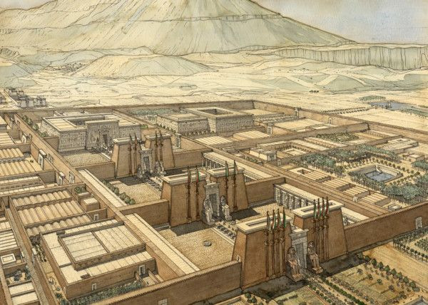  2. Thebes. Năm thành lập: Khoảng 3.500 năm TCN. Vị trí: Ai Cập. Đặc điểm: Thebes là một trong những thành phố lớn và quan trọng nhất của Ai Cập cổ đại, nổi tiếng với đền Karnak và Thung lũng các vị Vua, nơi chôn cất nhiều pharaoh. Ảnh: Pinterest.