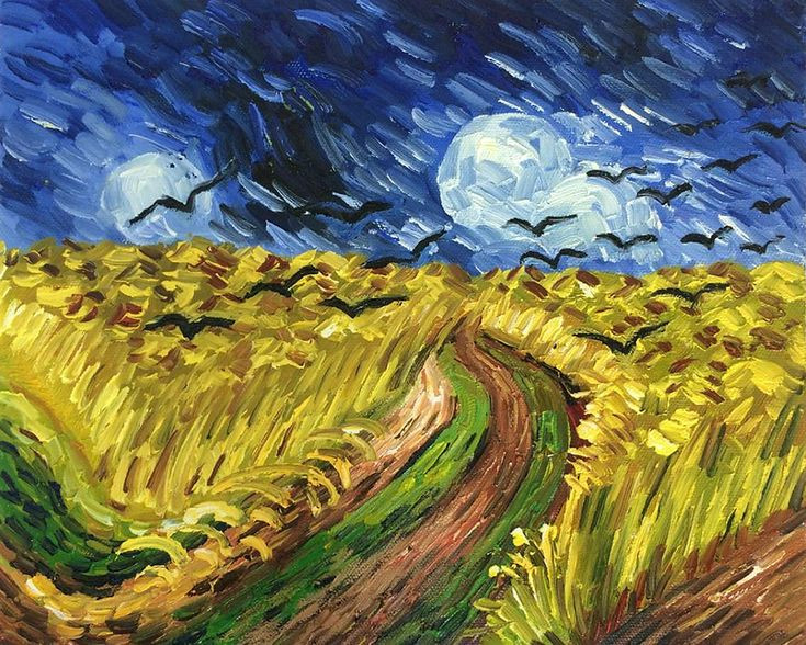  8. Wheatfield with Crows (Cánh Đồng Lúa Mì Với Những Con Quạ) (1890). Được vẽ không lâu trước khi Van Gogh qua đời, bức tranh thể hiện một cánh đồng lúa mì đầy quạ bay, được nhiều người coi là một lời tiên tri về cái chết của ông. Ảnh: Pinterest.