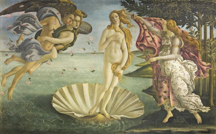 8. "The Birth of Venus" - Sandro Botticelli (1486). Tác phẩm kinh điển của thời Phục hưng này miêu tả nữ thần tình yêu Venus đứng trên một vỏ sò, biểu tượng cho vẻ đẹp lý tưởng. Ảnh: Pinterest.