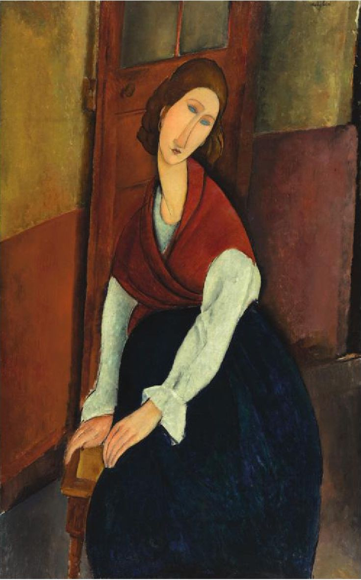  14. "Jeanne Hébuterne" - Amedeo Modigliani (1919). Đây là một trong những bức chân dung nổi tiếng của Modigliani, khắc họa người tình của ông, Jeanne Hébuterne, với những đường nét thanh thoát và sự dịu dàng trong biểu cảm. Ảnh: Pinterest.