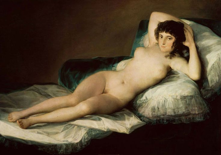  9. "La Maja Desnuda" - Francisco Goya (1797-1800). Bức tranh nổi tiếng của Goya khắc họa một người phụ nữ khỏa thân đầy quyến rũ và tự tin, với ánh nhìn trực diện đầy mạnh mẽ. Ảnh: Pinterest.