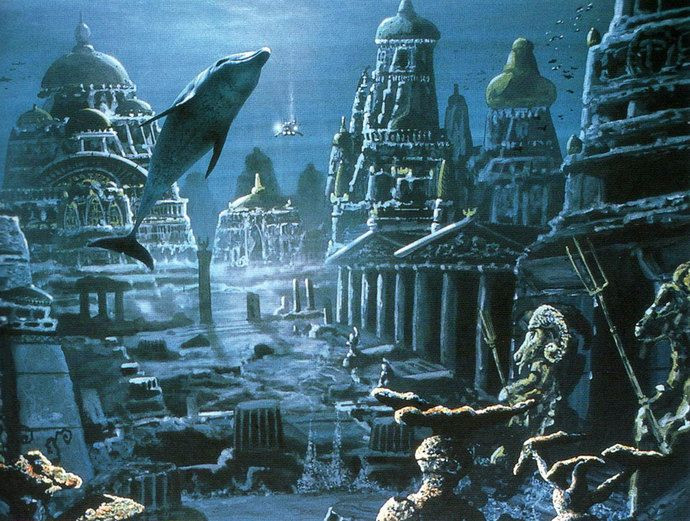 10. Thành phố Atlantis. Atlantis, được miêu tả trong các tác phẩm của Plato, là một nền văn minh phát triển vượt trội nhưng sau đó bị chìm xuống biển. Nhiều người vẫn chưa ngừng tìm kiếm vị trí thực sự của nó. Ảnh: Pinterest.
