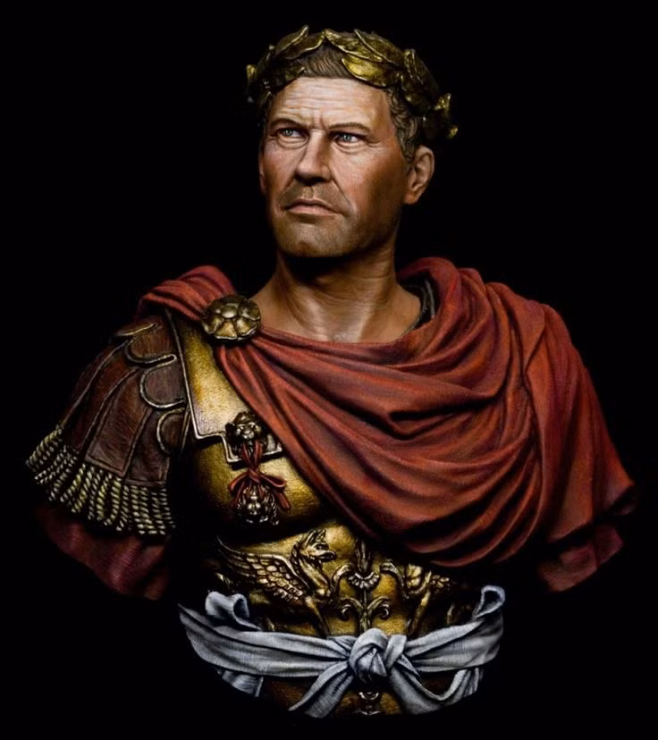  3. Julius Caesar (100–44 TCN). Nước: La Mã. Thành tựu: Caesar là vị tướng và chính khách La Mã đã mở rộng đế chế La Mã qua các chiến dịch ở Gaul (Pháp ngày nay) và Anh. Chiến thắng của ông dẫn đến sự sụp đổ của Cộng hòa La Mã và thiết lập Đế chế La Mã. Ảnh: Pinterest.