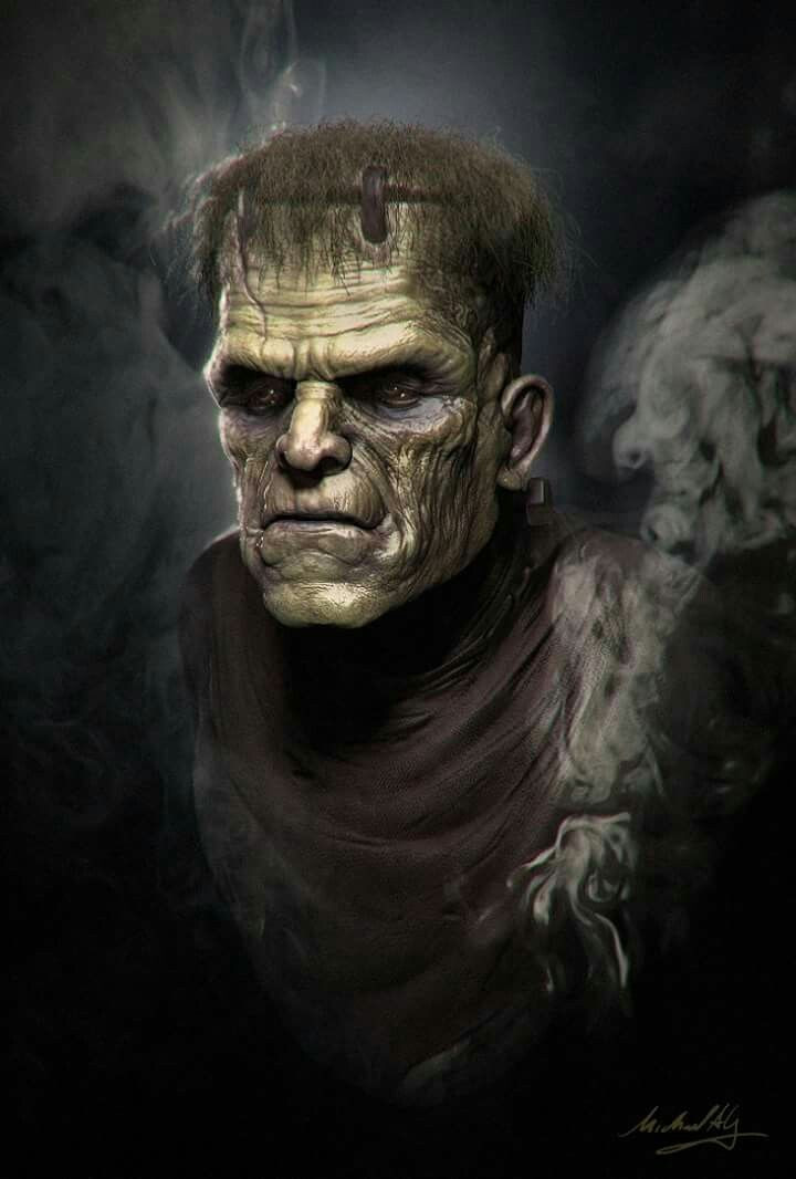  Frankenstein. Bước ra từ tiểu thuyết của Mary Shelley, Frankenstein là một xác sống do một nhà khoa học tạo ra từ các phần cơ thể ghép lại. Frankenstein là biểu tượng của mặt trái khoa học và sự điên rồ của con người, thường xuất hiện vào dịp Halloween. Ảnh: Pinterest.