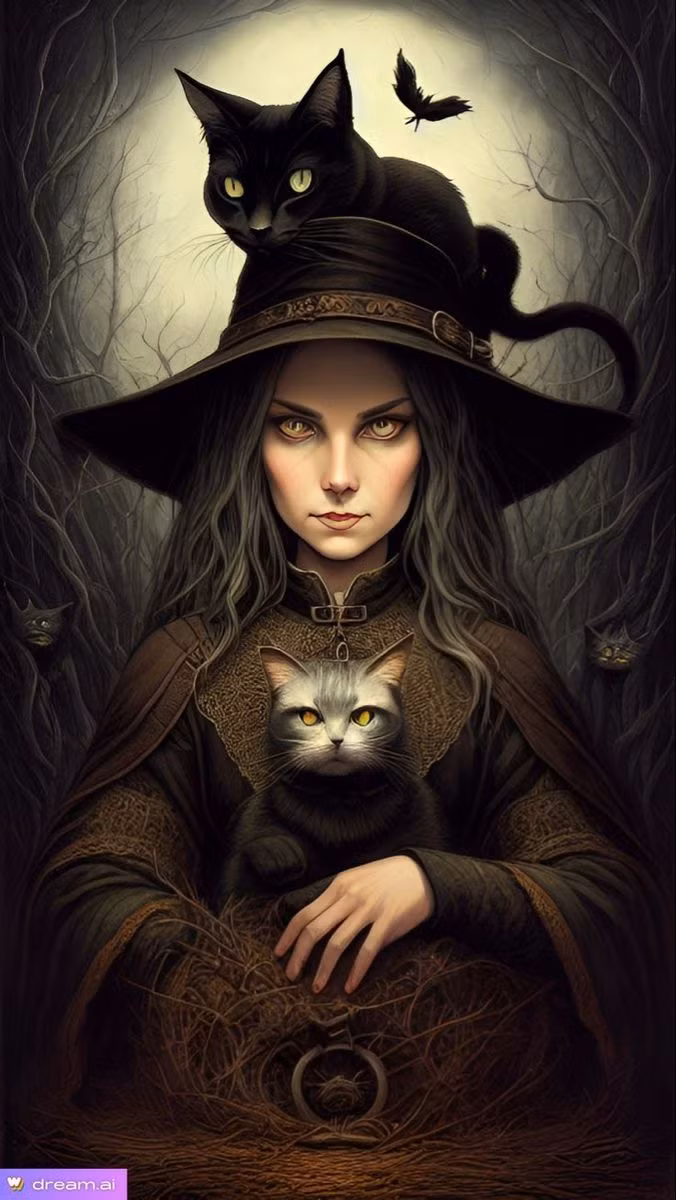  Phù thủy. Phù thủy được cho là những người có khả năng sử dụng phép thuật. Hình ảnh phù thủy cưỡi chổi, nấu thuốc trong nồi lớn và nuôi mèo đen luôn xuất hiện phổ biến trong mùa Halloween, gợi nhắc đến những câu chuyện cổ tích về phù thủy tà ác. Ảnh: Pinterest.