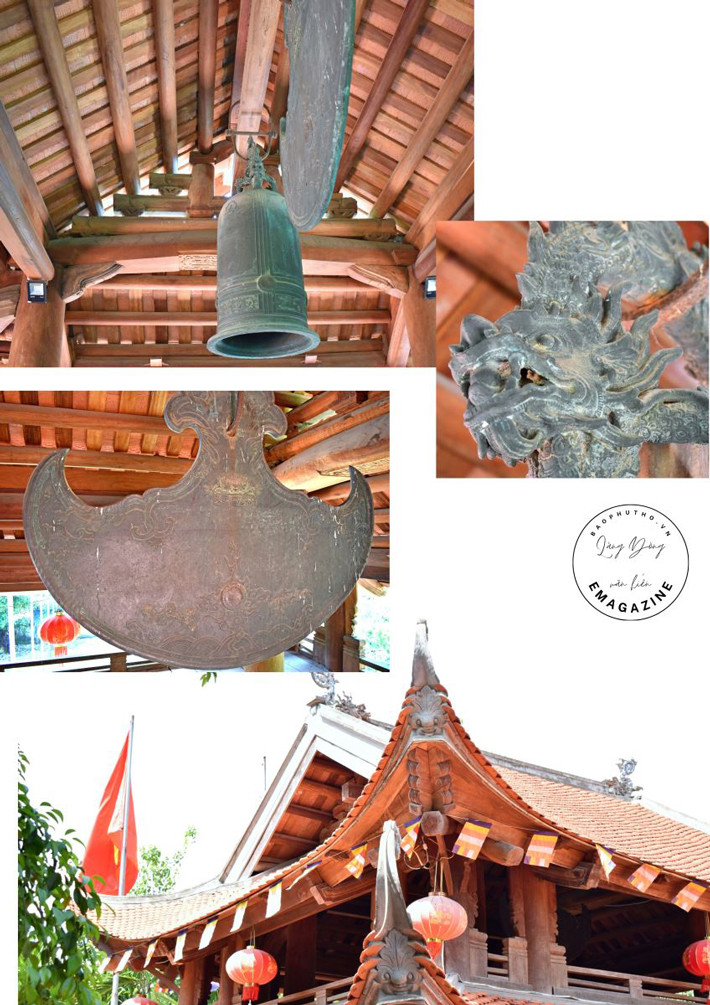 Trong tháp chuông có quả chuông đồng “Phổ Quang tự chung” và khánh đồng đều được đúc vào năm Minh Mạng nhị thập niên – năm 1839. Ảnh: Cổng TTĐT Huyện Lâm Thao.