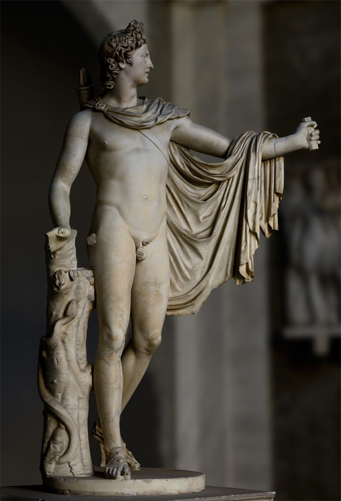  "Apollo Belvedere". Một bức tượng mô tả thần Apollo trong tư thế đứng, được ca ngợi vì vẻ đẹp thanh thoát và thần thái cao quý. Tác phẩm này là một trong những biểu tượng của vẻ đẹp lý tưởng trong nghệ thuật Hy Lạp. Ảnh: Pinterest.