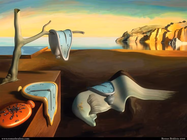  14. Salvador Dalí (1904–1989). Dalí là biểu tượng của trường phái Siêu Thực (Surrealism), với tác phẩm Sự Bền Bỉ của Ký Ức (The Persistence of Memory) nổi bật với hình ảnh những chiếc đồng hồ tan chảy trong không gian mơ mộng và phi lý. Ảnh: Pinterest.