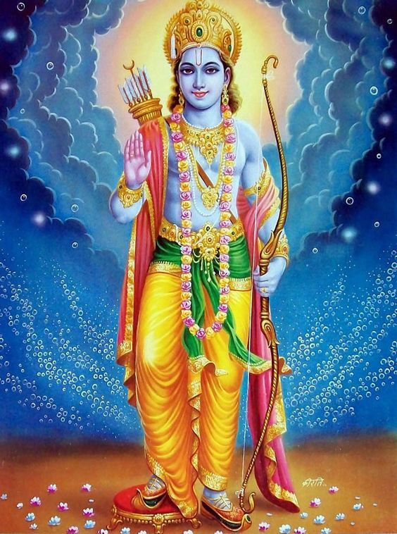  10. Rama – Hóa thân của Vishnu. Rama là hóa thân thứ bảy của thần Vishnu và là nhân vật chính trong sử thi "Ramayana". Ông là biểu tượng của lòng trung thành, sự can đảm và công lý. Rama được tôn thờ rộng rãi, đặc biệt là trong các lễ hội như Diwali. Ảnh: Pinterest.Ảnh: Pinterest.