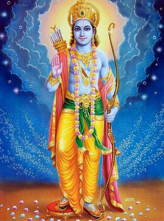  10. Rama – Hóa thân của Vishnu. Rama là hóa thân thứ bảy của thần Vishnu và là nhân vật chính trong sử thi "Ramayana". Ông là biểu tượng của lòng trung thành, sự can đảm và công lý. Rama được tôn thờ rộng rãi, đặc biệt là trong các lễ hội như Diwali. Ảnh: Pinterest.Ảnh: Pinterest.