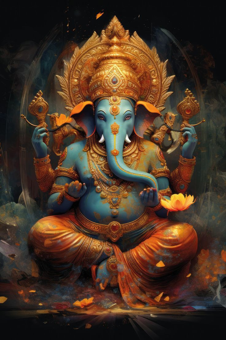  9. Ganesha – Thần của Sự Khởi đầu và Tri thức. Ganesha, vị thần đầu voi, là con trai của Shiva và Parvati, được coi là vị thần của sự khởi đầu, trí tuệ và loại bỏ những chướng ngại vật. Ganesha được thờ cúng trong nhiều dịp lễ và được xem như một biểu tượng may mắn. Ảnh: Pinterest.Ảnh: Pinterest.