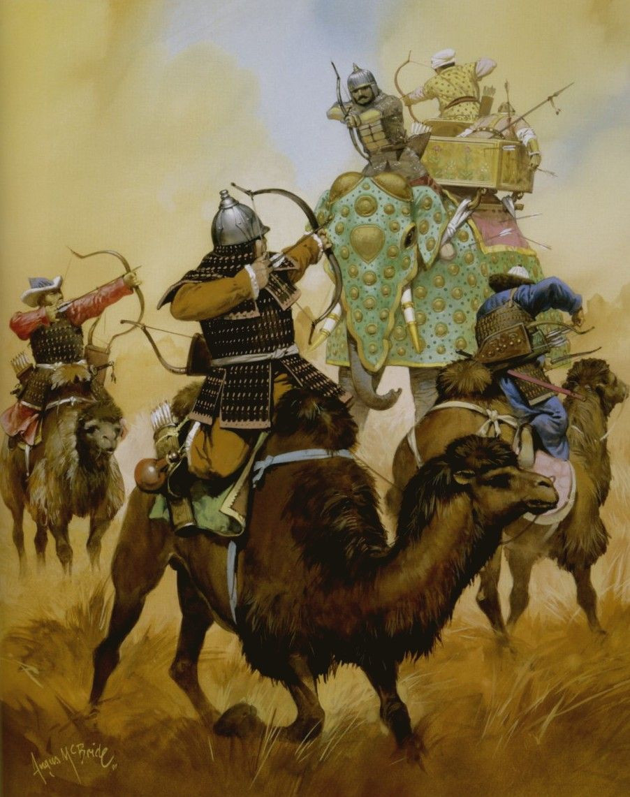 Vào năm 1398, trong cuộc chiến với quân đội Ấn Độ tại Dehli, Thiếp Mộc Nhi đã bị bao vây bởi hơn 120 voi chiến của đối phương. Với kích thước khổng lồ, voi chiến dường như là vũ khí khắc chế hữu hiệu đội kỵ binh của Mông Cổ.