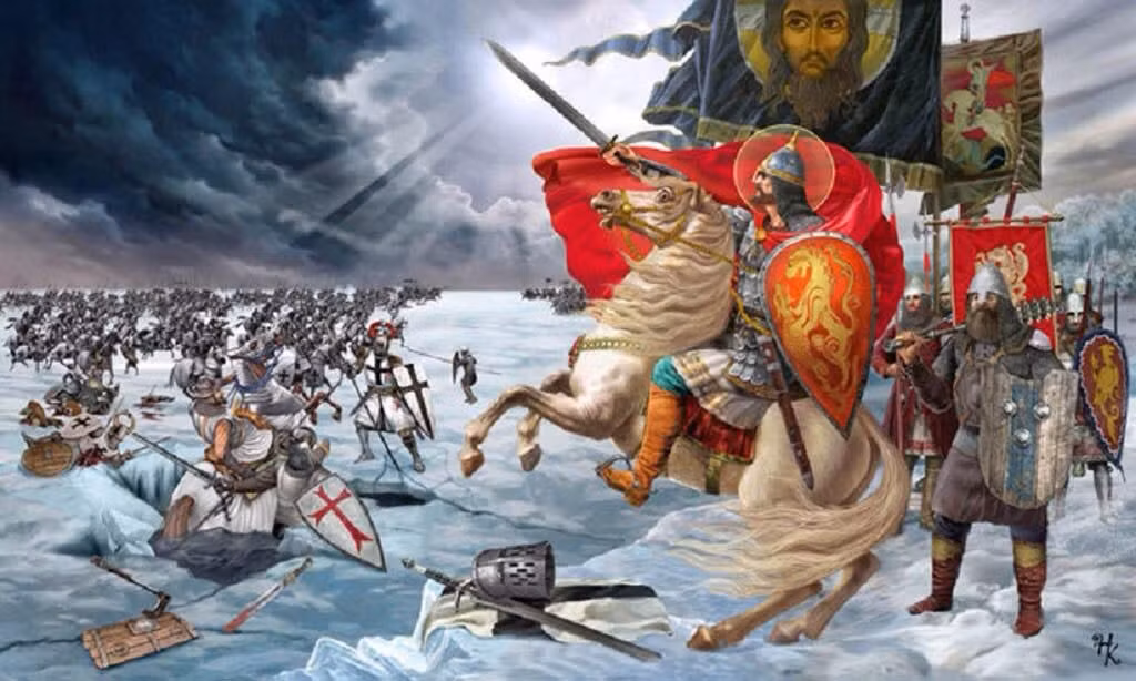 Lúc bấy giờ, quân du kích của Nevsky mới ào ra, tấn công dữ dội vào những hiệp sĩ đang vùng vẫy trong nước hồ giá lạnh và truy kích người chạy trốn trong rừng. Đội quân hùng mạnh của người Đức đã bị xóa sổ trong băng giá.