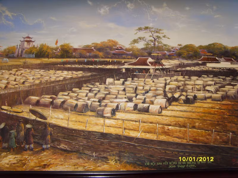 Bức tranh treo trong nhà Giải vũ mô phỏng lại kỳ thi được tổ chức tại Mao Điền thời phong kiến.