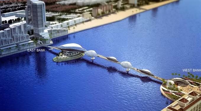 Mô hình cầu đi bộ qua sông Hàn.