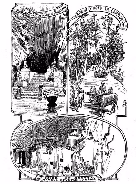 Từ trái qua phải, từ trên xuống dưới: Lối vào hang động ở Ngũ Hành Sơn (Đà Nẵng)/ Đường quê Campuchia/ Bên trong hang động Ngũ Hành Sơn.