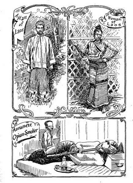 Từ trên xuống dưới: Nam giới Lào/ Phụ nữ Lào/ Đàn ông An Nam hút thuốc phiện.