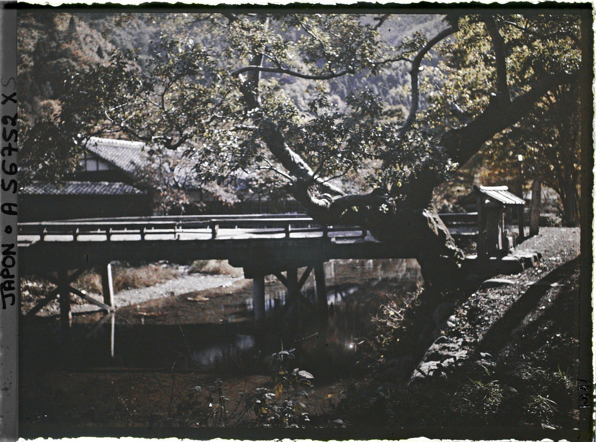 Cây cầu gỗ bắc qua sông Takano.