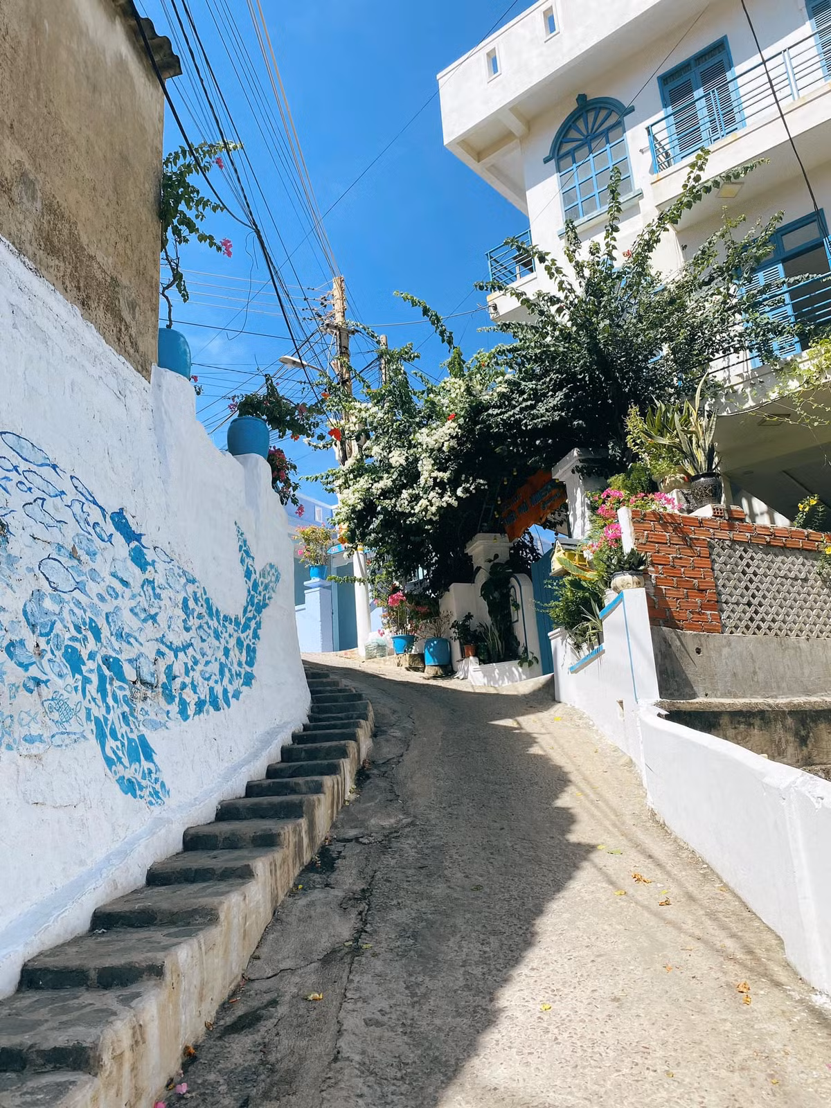 Các con đường trong làng đều rất dốc và nằm thoải ra phía biển. Các con dốc này uốn lượn, quanh co không kém Đà Lạt